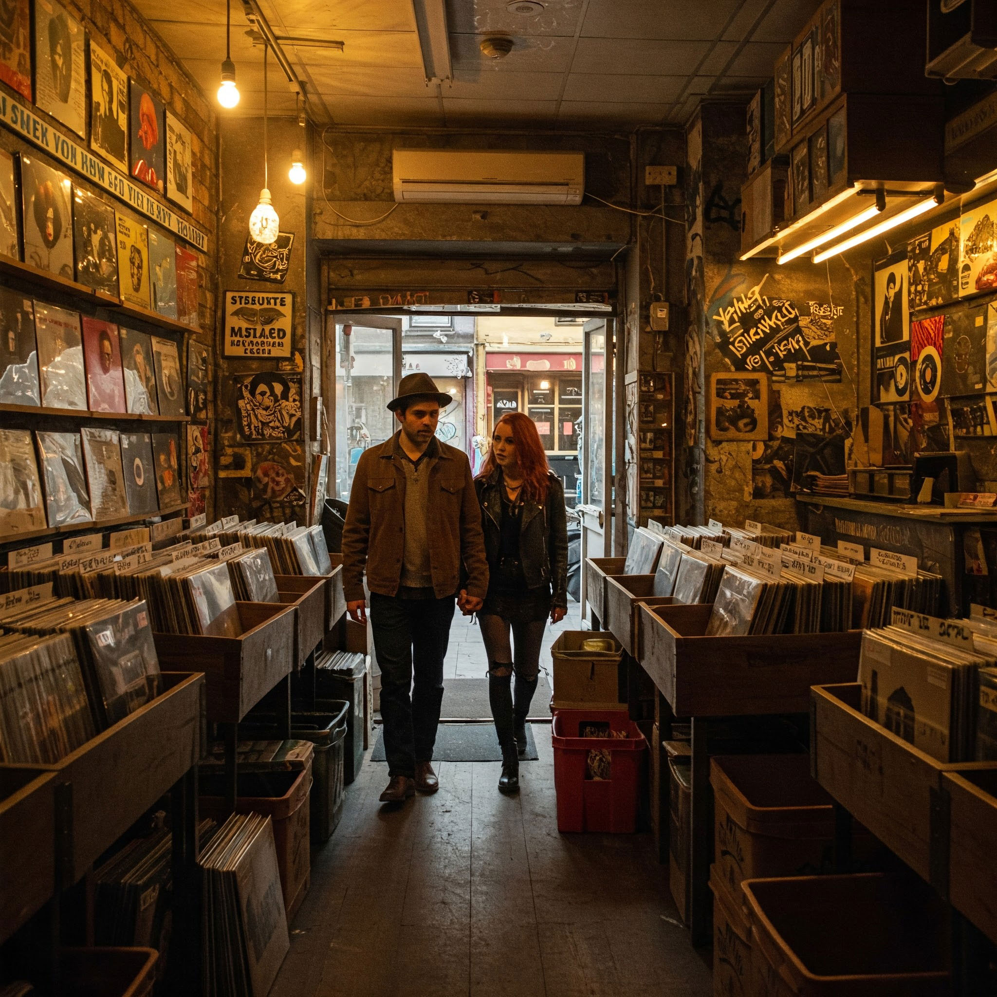 Record store with vinyl albums and elements